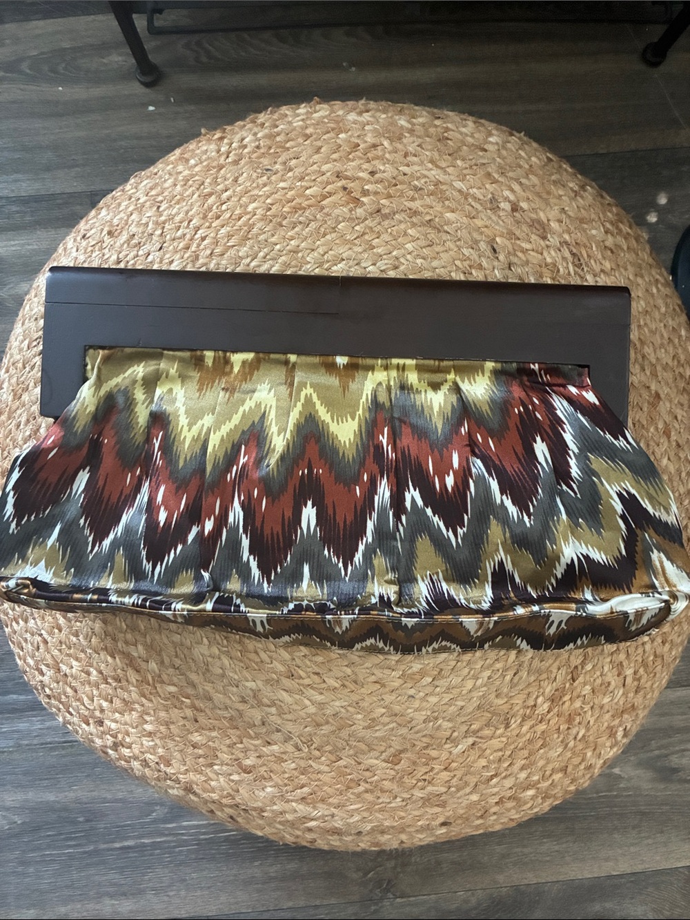 Aldo Zigzag-Print Wooden Frame Clutch in Brown, Olive & Rust